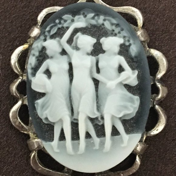 Cameo Pendant Antique Art Nouveau 3 Maidens Muses Goddesses Arts Sciences Litera - Picture 3 of 12